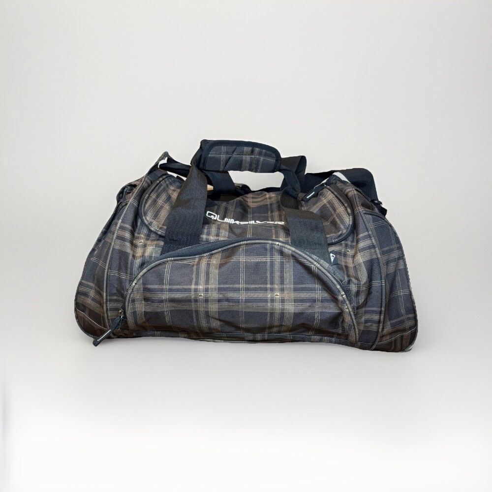 Vintage Quiksilver Plaid Duffel Bag Brown Black Travel Gym Carry-On